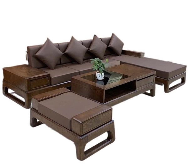 BỘ BÀN GHẾ GÓC CHÂN QUỲ- GỖ SỒI NGA SF7