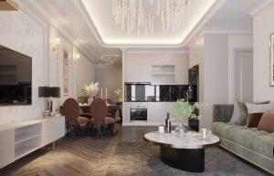 thiet ke noi that phong khach lien bep tan co dien sang trong cho nha anh minh du an minato residence hoang huy hai phong04