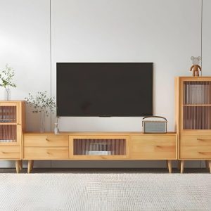 ke tivi go cong nghiep mdf chan thap mau vang van go tv0901