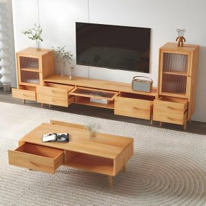 ke tivi go cong nghiep mdf chan thap mau vang van go tv0902