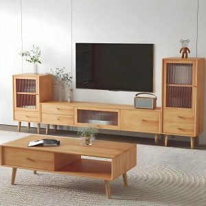 ke tivi go cong nghiep mdf chan thap mau vang van go tv0903