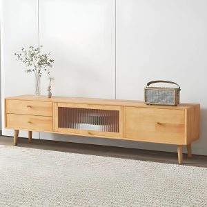 ke tivi go cong nghiep mdf chan thap mau vang van go tv0904