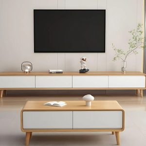 ke tivi go tu nhien mau trang phoi van go hien dai tv1102 1