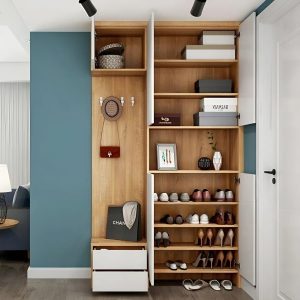 tu giay dep go mdf tich hop moc treo quan ao va ngan dung do tg0202