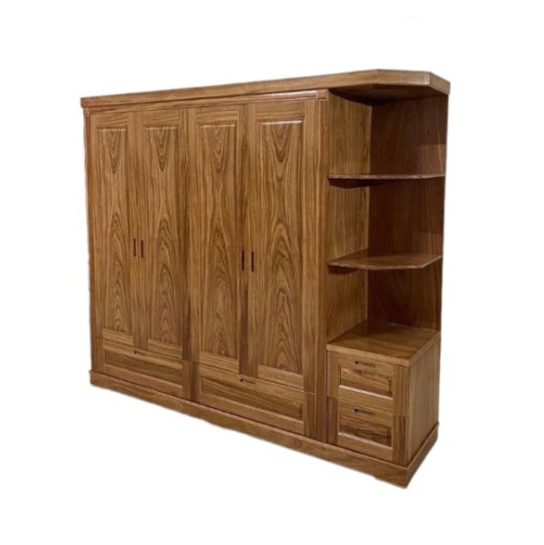 Tủ Quần Áo 4 Cánh Gỗ Hương Xám Có Kệ Góc TATD35