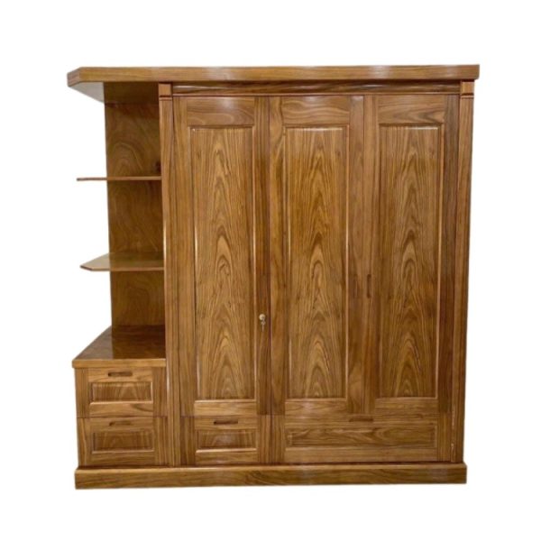 Tủ Quần Áo Gỗ Hương Xám 3 Cánh Có Kệ Góc TATD37