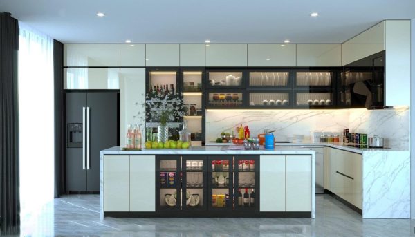 Tủ bếp MDF phủ Melamin Cánh Acrylic CN34