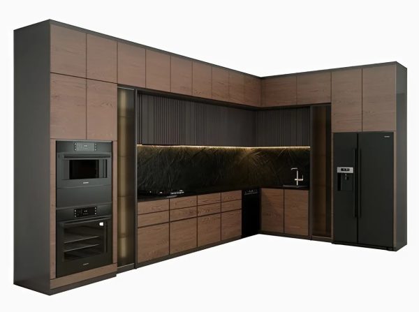 Tủ bếp Plywood phủ melamin vân gỗ óc chó CN21