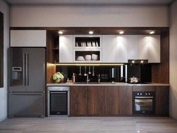 Tủ bếp Plywood veneer gỗ óc chó sơn Inchem CN22