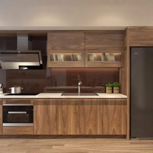 Tủ bếp Plywood veneer gỗ óc chó sơn Inchem CN23