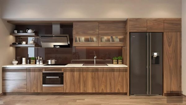 Tủ bếp Plywood veneer gỗ óc chó sơn Inchem CN23